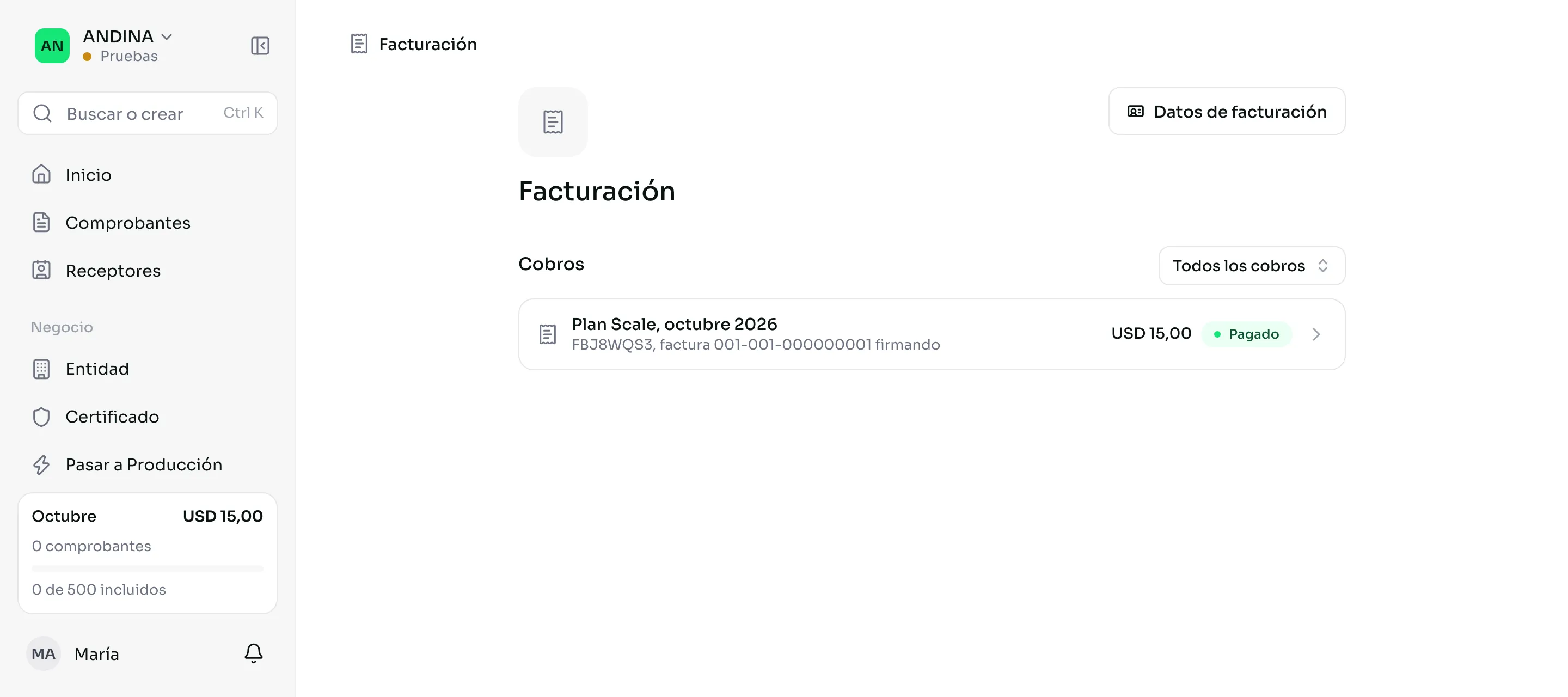 La lista de cobros del negocio en vivo