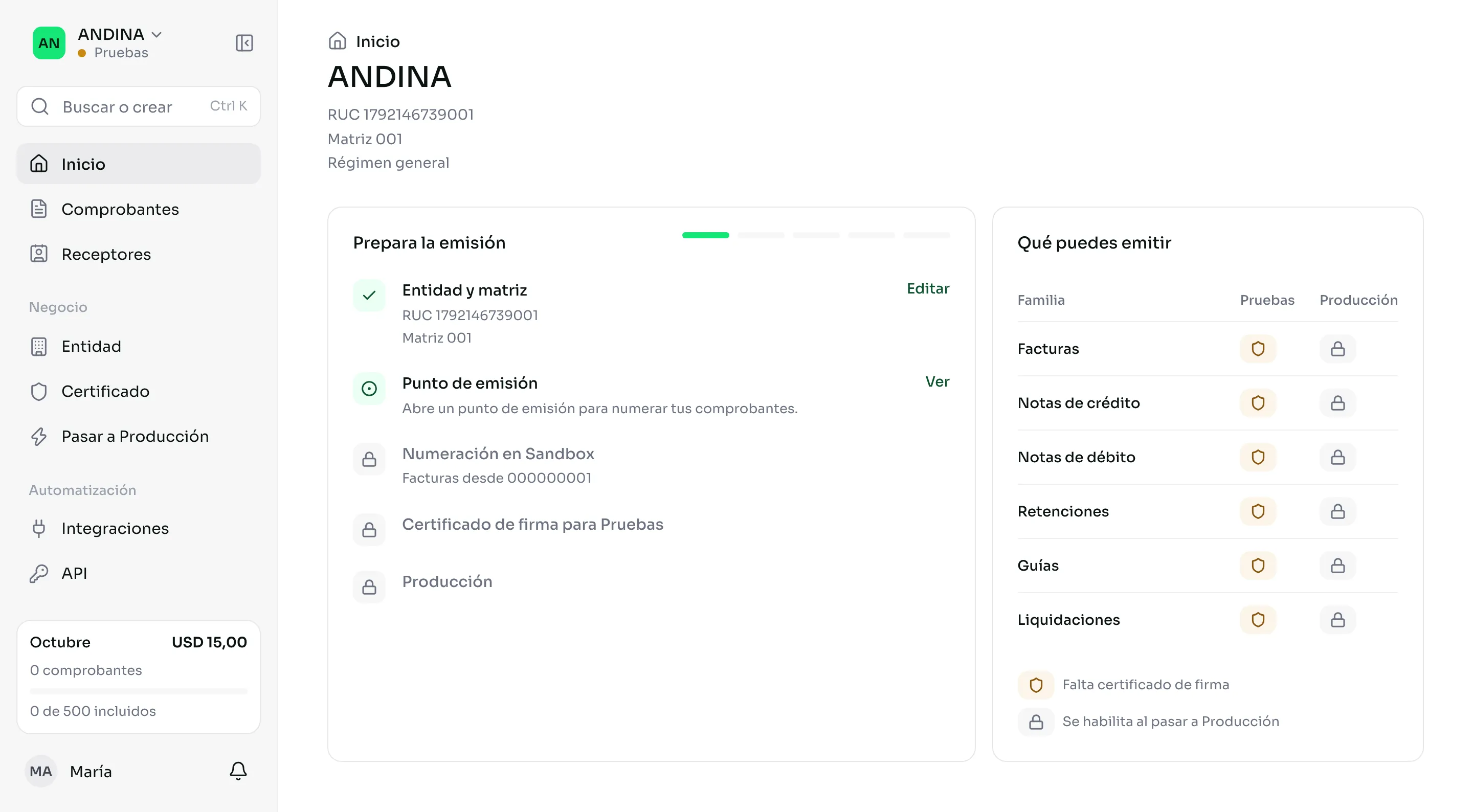 Inicio de un negocio nuevo con Prepara la emisión y lo que falta para emitir