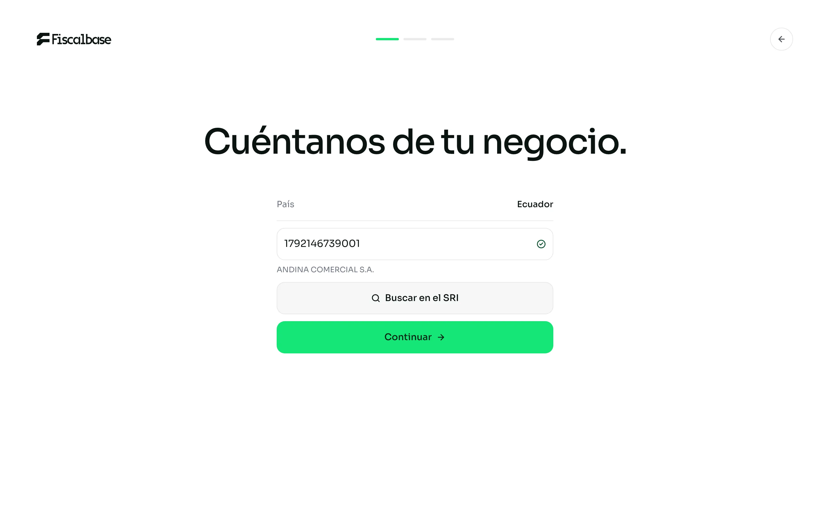El paso que pide el RUC del negocio y lo busca en el SRI