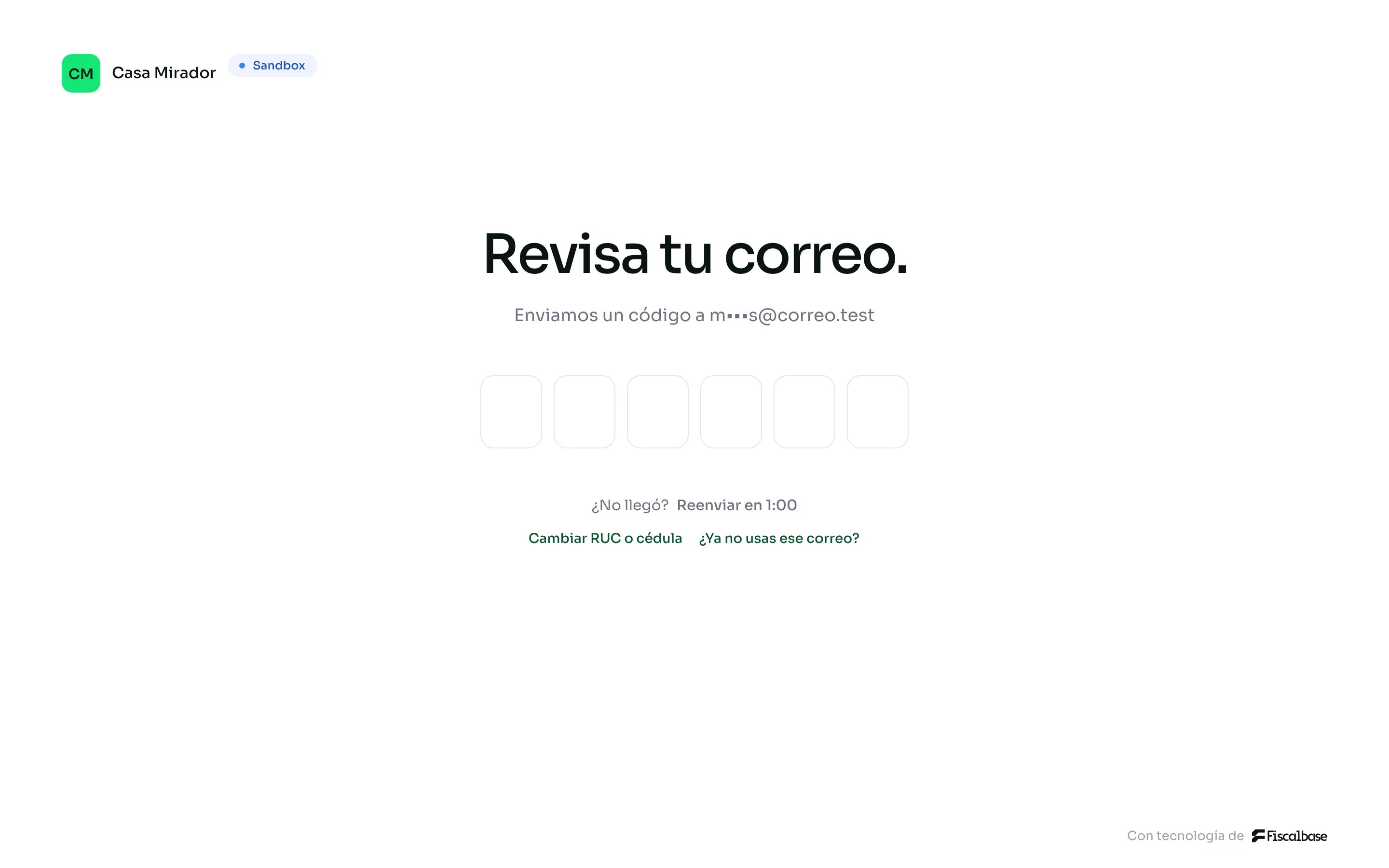 El portal pidiendo el código de 6 dígitos enviado al correo