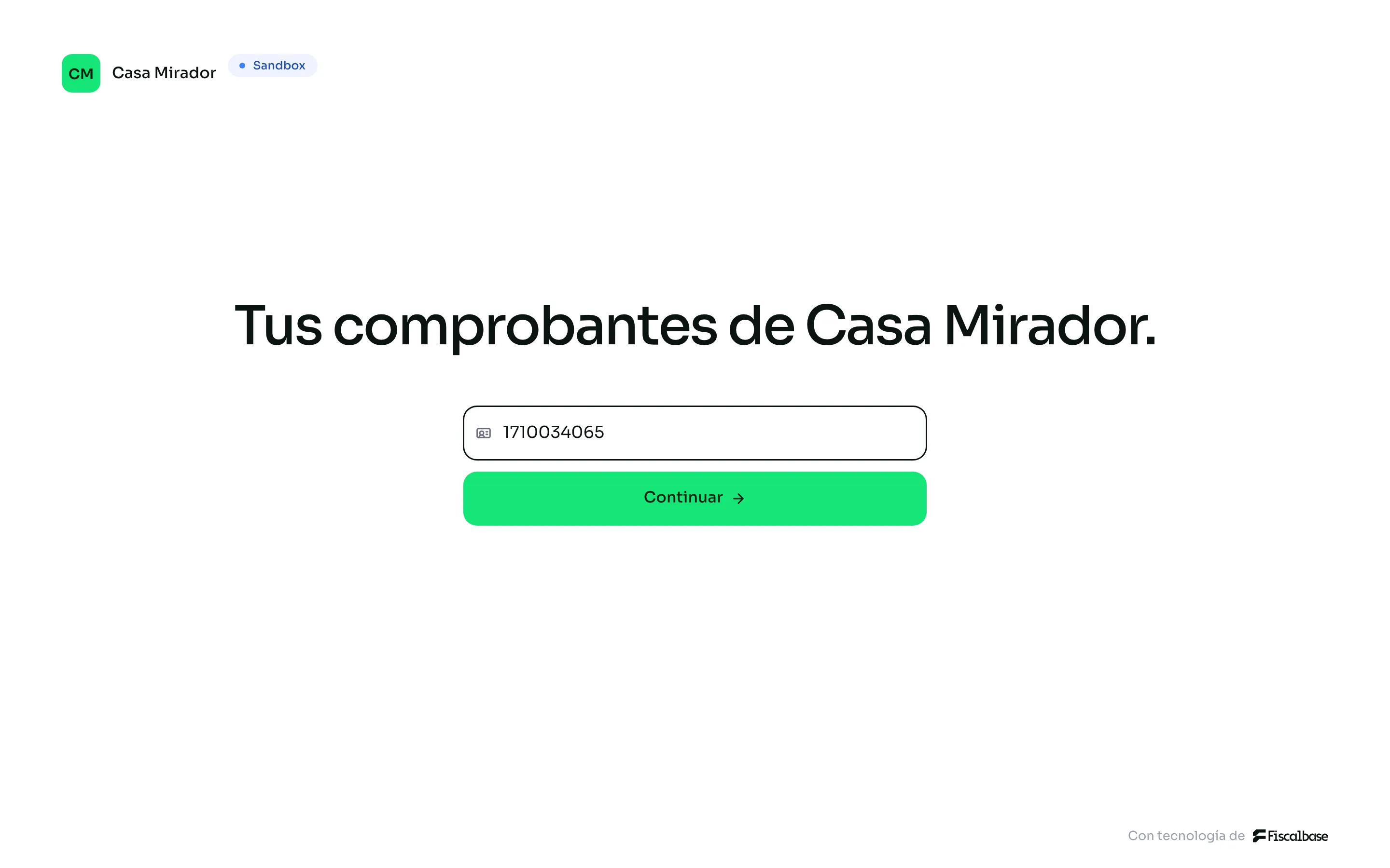 La entrada al portal que pide el RUC o la cédula del receptor