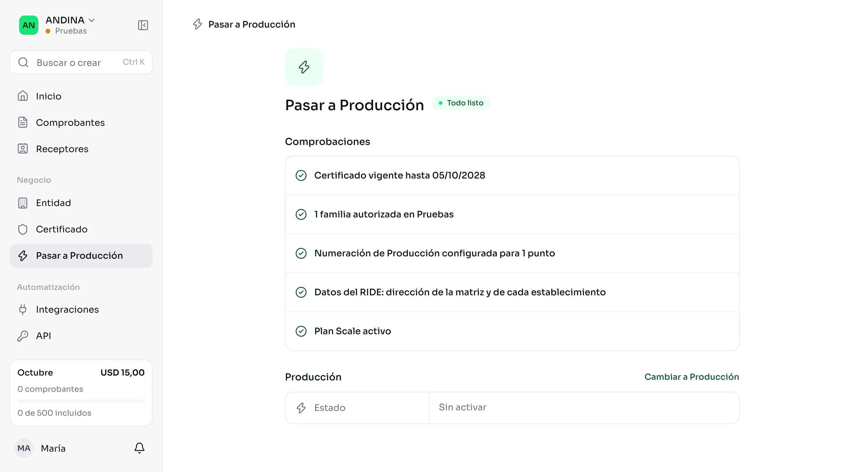 Pasar a Producción con las cinco comprobaciones cumplidas y Todo listo